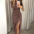 thumbnail image 4 of Aueoeo Cocktail Dresses for Women Evening Party, Cute Winter Outfits for Women Fashion Women Summer Fashion Sexy Solid One-Shoulder Pleated Split Fork Dress, 4 of 8