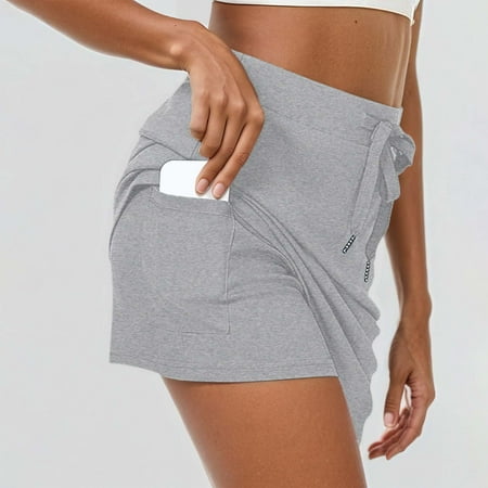 HOWPAY Tennis Skirts for Women with Shorts High Waisted Athletic Skirts Solid Color Running Tummy Control Lightweight Summer Clothes Grey S