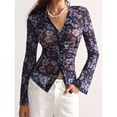 thumbnail image 4 of Camisas Abotonadas para Mujer, Estilo Boho, con Cuello en V, Larga, Fruncidas, de , Ajustadas, con Estampado Floral Azul S, 4 of 8