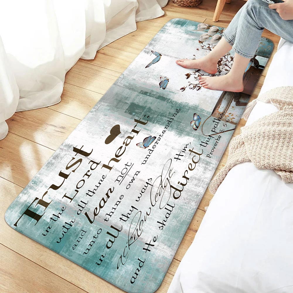 Inspirational Quote Bathroom Rug Mat, Bible Verse Inspirational Motivational Bathroom Rugs Set, Abstract Ink Paint Pink Teal Marble Non-Slip Bath Carpet, Extra Soft and Absorbent Bath Rugs(17"X48")