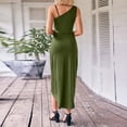 thumbnail image 4 of Summer Saving Wycnly Formal Dresses for Women Basic Ruched Bodycon One Shoulder Irregular Wrap Strap Dresses Slash Neck Sleeveless Solid 2024 Summer Midi Dress Army Green XL, 4 of 7