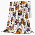 thumbnail image 2 of Halloween Treat Party Motifs Print, Cozy Flannel Blanket for Halloween Party Enthusiasts, Playful Halloween Party Illustrations Home Decor for Living Room and Dining Room, Halloween Gift, 2 of 9