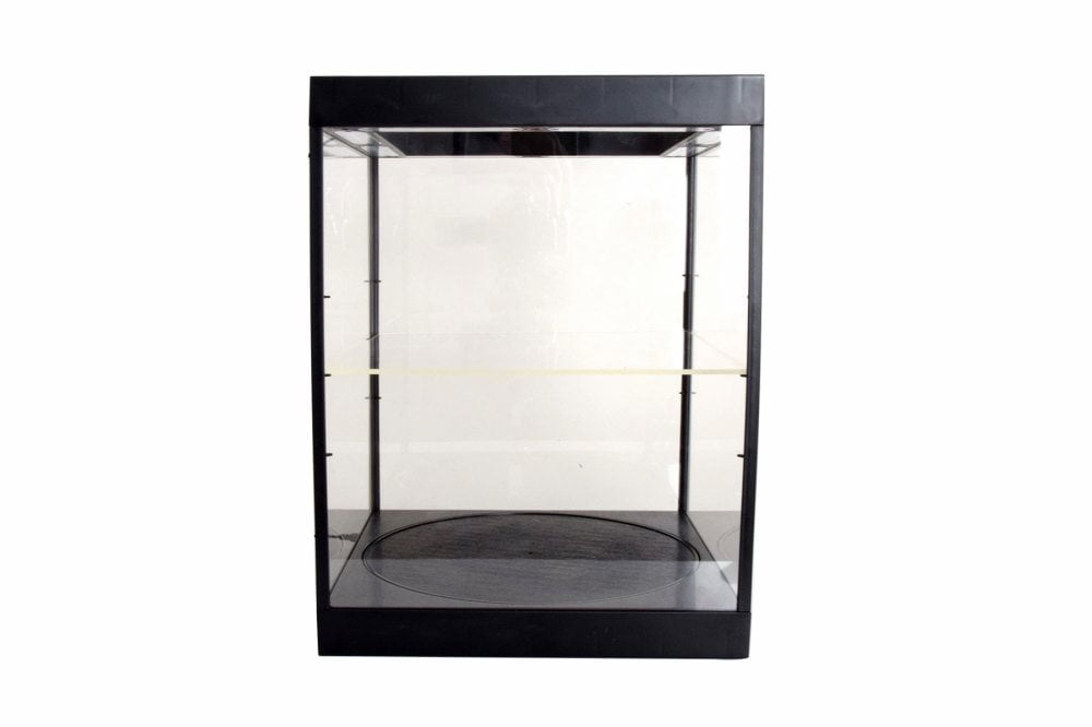 Large LED Light Display Case with Rotary Table and Adjustable Shelf, Black ModelToyCars