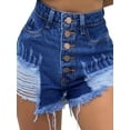 thumbnail image 1 of JDinms Womens Button Down Ripped Frayed Raw Denim Jean Shorts, 1 of 1