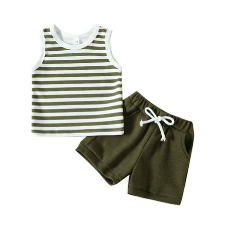 

Rovga Boys 2 Piece Outfit Sleeveless Clothing Children Kids Pajamas Boy S Sleepwear Striped Tops Shorts Outfits Boy Outfits
