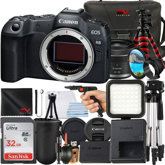 Canon EOS R8 Mirrorless Camera with RF-S 18-45mm Lens SanDisk 32GB Memory Card Case Tripod SV Premium Accessory Bundle (International Version)