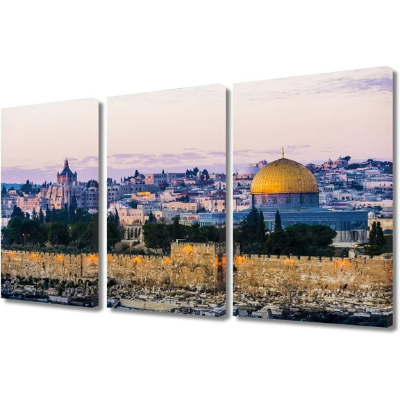3 Pieces Canvas Prints Temple Mount Wall Art Modern Home Decor Judaism Poster Living Room Jerusalem Bedroom Decoration Artwork Painting Religious Framed Ready to Hang, 36" Wx24 H