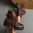 thumbnail image 4 of Lovzfmll Ankle Boots for Women, Patent Leather Military Boots Chunky Chunky, Lace Up Buckle Low Heel Round Toe Casual Fall Motorcycle Brown Boots, 4 of 9