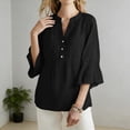 thumbnail image 7 of Craaazy Women's Loose Fit Button V-Neck 3/4 Sleeve Trendy Casual Blouse with Flared Cuffs Lightweight Breathable Summer Wear Top Gifts, 7 of 7