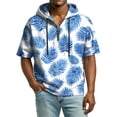 thumbnail image 5 of QHRMKOG Mens Hoodie Trendy 1/4 Zip Street Hooded Sweatshirts Loose Fit Hawaiian Print Drawstring Hoodie 2026 Spring Short Sleeve Top Blue M, 5 of 8