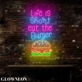 thumbnail image 3 of Glowneon Life Is Short Eat The Burger Led Wall Art, Burger Shop Decor, 3 of 5
