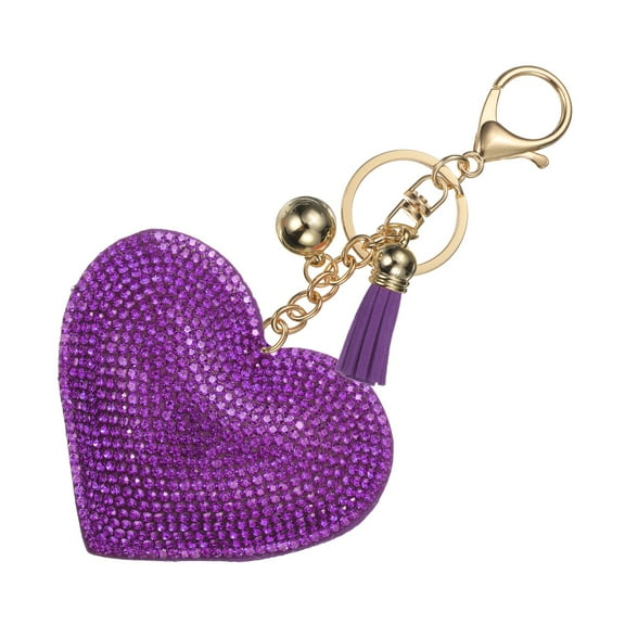 Rhinestone Keychains for Women, Cute Bling Heart Shape Keychain Accessories Purse Charm Backpack Keyring for Gifts Decorative Bag Handbags Car Keys, Gold-Dark Purple