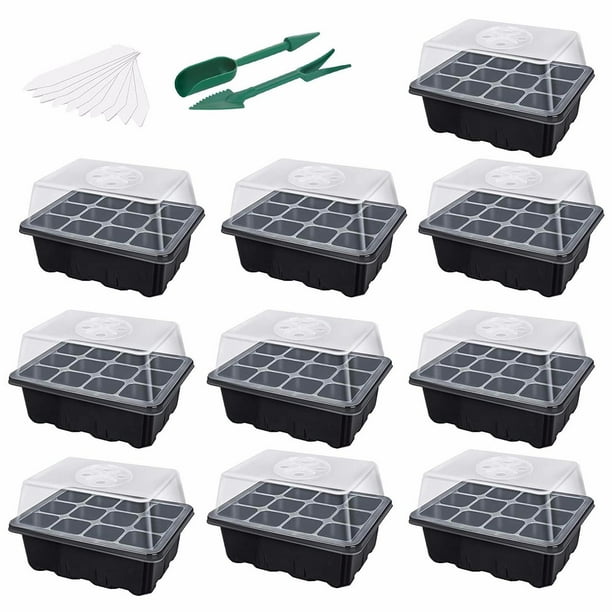 Paquete de 10 bandejas para germinación de semillas - Bandejas para germinación - Bandejas para sembrar plántulas Negro