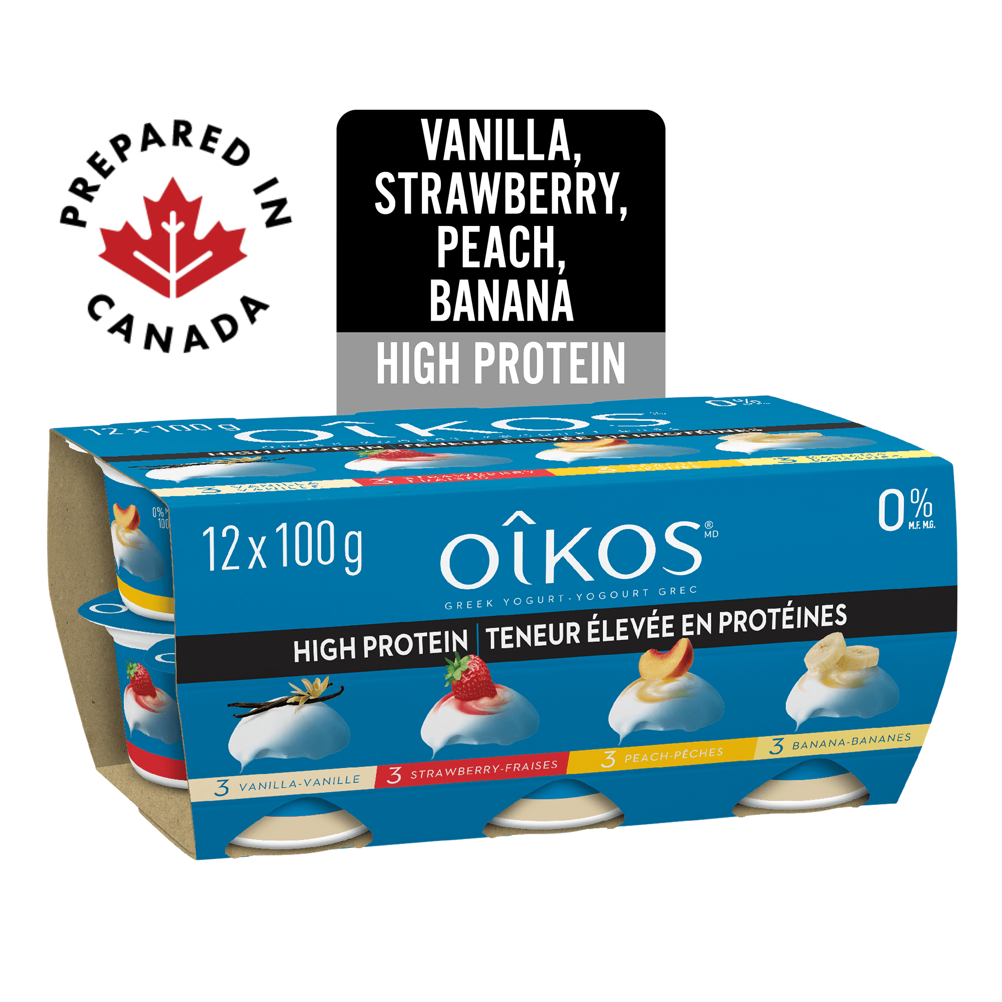 OIKOS 0% Peach/Van/Straw/Ban, 12x100g