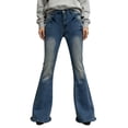 thumbnail image 2 of Women's High Waist Flare Jeans, Slim Fit Bootcut Denim Pants, Retro Washed Jeans for Women, Y2K Inspired Casual Jeans, Everyday Wear and 70s Style Outfits-Light Blue, 2 of 9