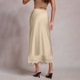 thumbnail image 4 of Gamivast Women's Satin Midi Skirt High Waisted Elegant Smooth Flared Slip Skirt Flowy Side Zipper Eyelash Lace Skirt Trim Hem Wedding Guest Cocktail Party, 4 of 8