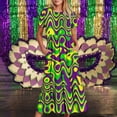 thumbnail image 1 of Jusqu'à 65 % de Rabais! Robes d'Été Mode pour Femmes 2024 Grande Taille Mardi Gras Imprimé Carnaval Manches Courtes Col Rond Robe Décontractée Fluide à Volants Maxi Robe de Plage avec Poches, 1 of 6