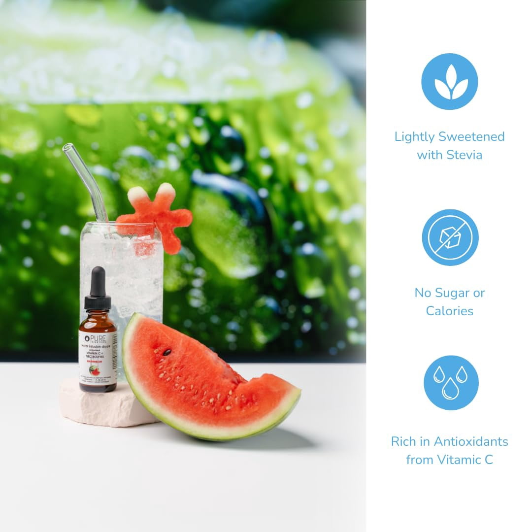 Pure Inventions Watermelon Water Enhancer, Vitamin C + Electrolytes, Sugar-Free, 30 Servings