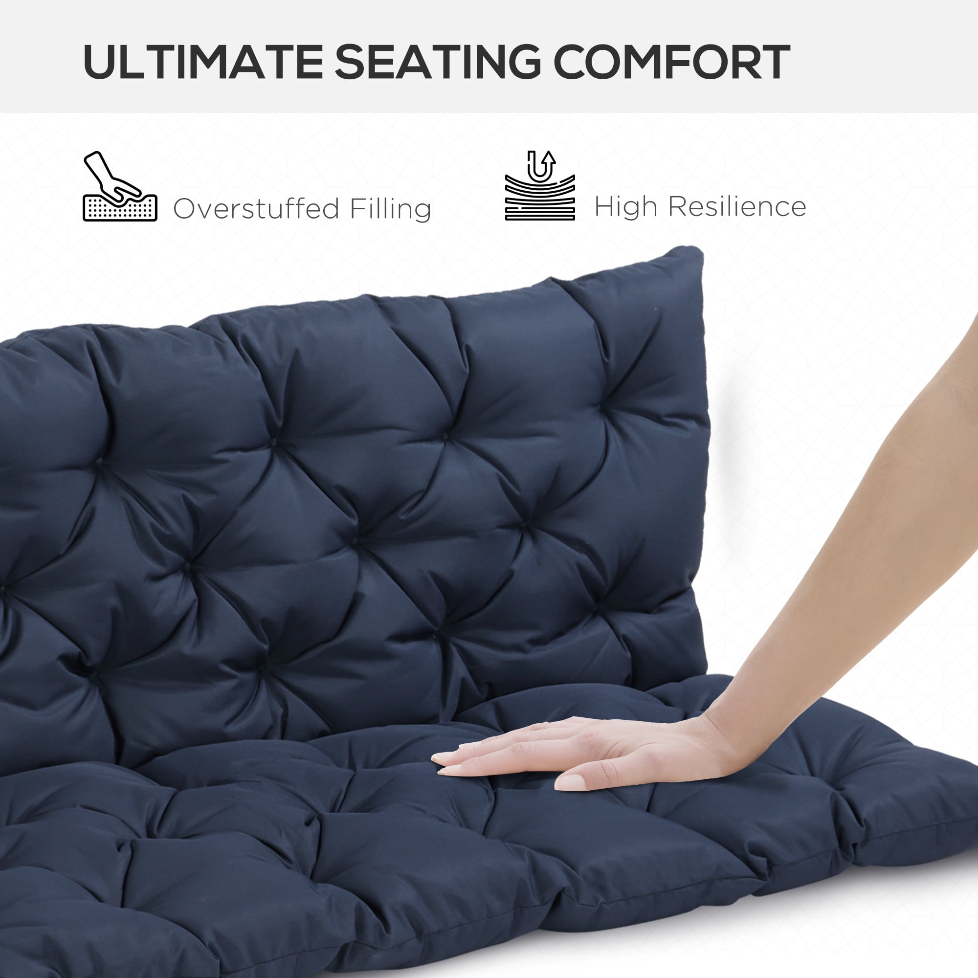 Alvantor Bench Chair Cushion 3-Seater Patio Cushions with Backrest for Swing Chair, Patio Sofa, 59" x 38" Dark Blue