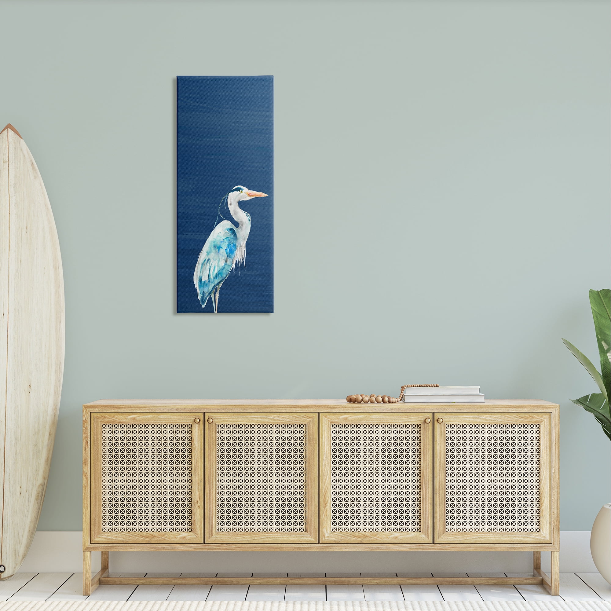 Stupell Industries Egret Sea Bird Standing Deep Blue Ocean Background Canvas Wall Art, 17 x 40, Design by Patti Mann