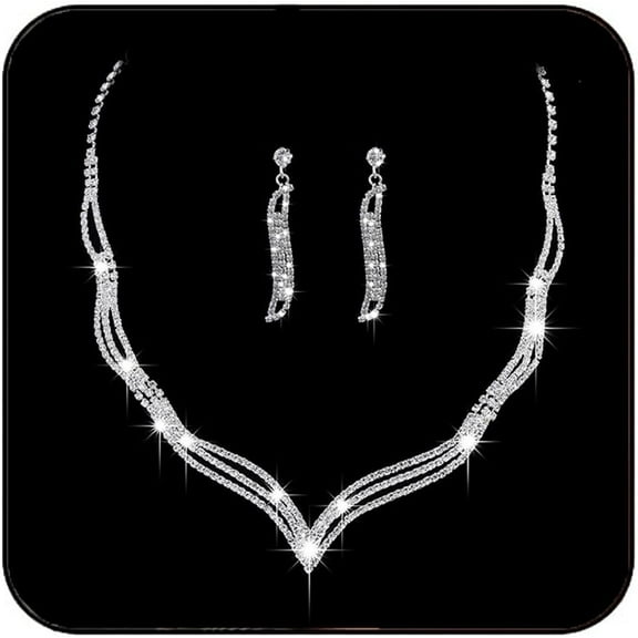 Silver Bridal Jewelry Set Rhinestone Wedding Necklace and Earring Set Crystal Prom Necklace Jewelry for Women and Bride