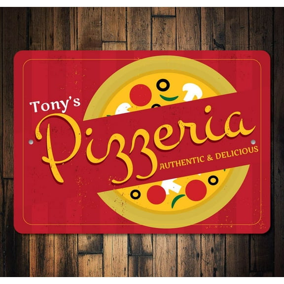 Pizzeria Novelty Sign, Metal Wall Decor - 10x14 inches