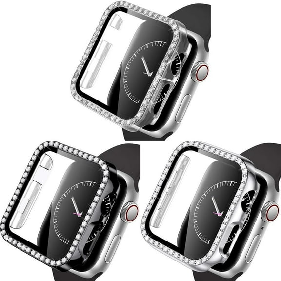 SOLOLUP (1/3Pack) Bling Hard Cover for Apple Watch Case 41mm 40mm 38mm 45mm 44mm 42mm 40mm Diamond Tempered Glass Shell Protector Protective Bumper Accessories for iWatch Series 8 7 SE 6 5 4 3 2 1