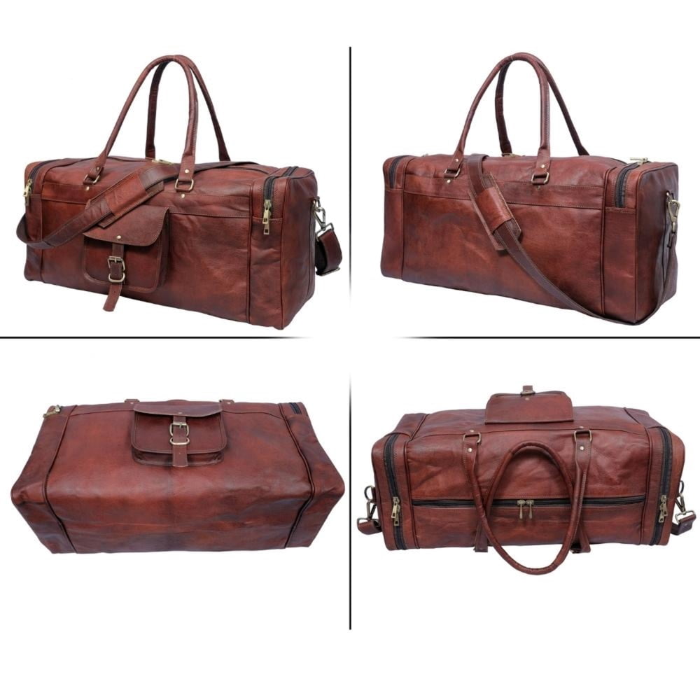 Agwani Handicraft Genuine Leather Duffel 24 Inch, Travel Overnight Weekend Bag for Men, Brown Vintage Gym Sports & Vacation Luggage.