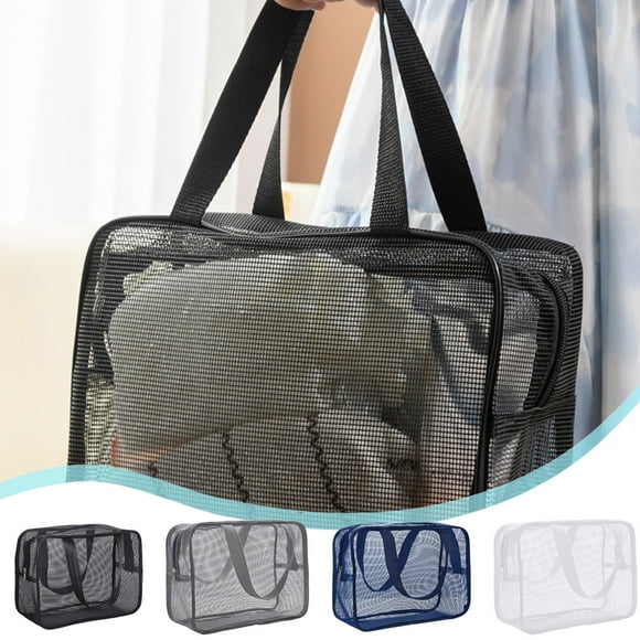 Bolsa de Aseo Portátil de Malla, Organizador de Almacenamiento, Bolsa de Baño de Mano, Nailon y Elastano Negro, para Guardar Juguetes de Playa, 30 X 10 X 18 Cm | Bolsa de Viaje Ligera para La Ropa Su
