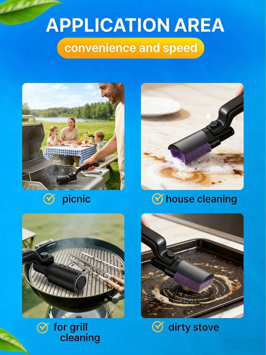3-Speed Adjustable Electric Grill Cleaning Brush with Stainless Steel Bristles for Outdoor Barbecue and Kitchen Use