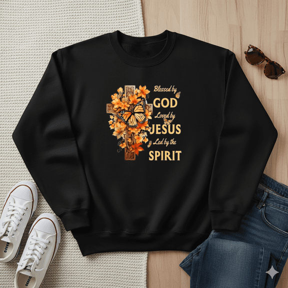 Blessed by God Loved by Jesus Fall Christian Religious Graphic Sweatshirt, for Men & Women, up to Size 5XL