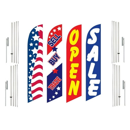 4 Swooper Flags With 4 Pole Kits Patriotic Sell Buy Trade Open Sale