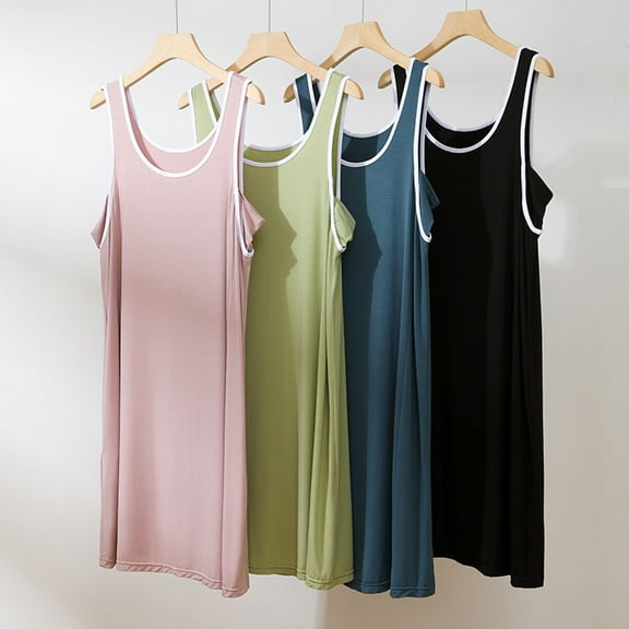 Swuxness Women's Suspenders Short Nightdress, Nightgowns for Women, Women's Sleeveless Soft Comfortable Breathable Loose Tank Nightgowns for Home and Casual Wear Black, M