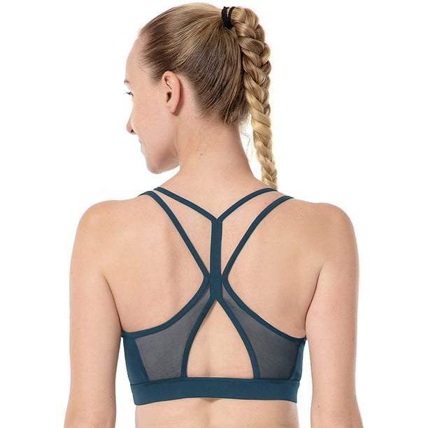 AIMTYD Sports Bra for Women, Stretchy Long Line Medium Support Yoga Bras  with Removable Cups, 4 Strips-Black S 