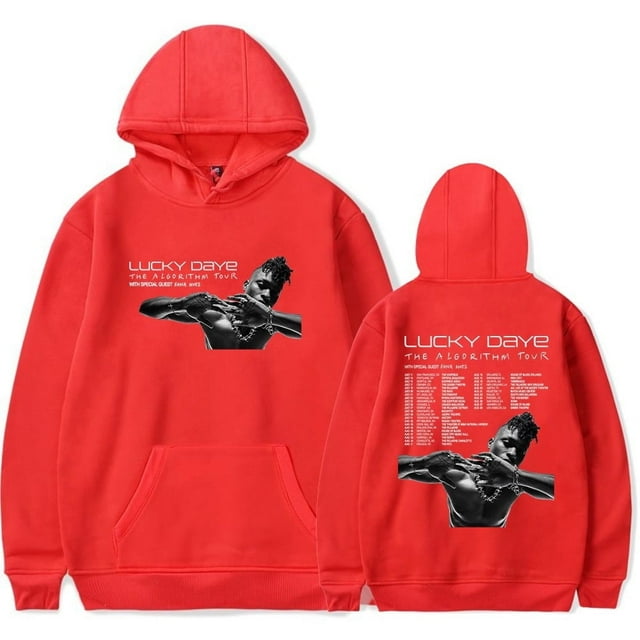 Lucky Daye The Algorithm Tour Merch Hoodie Pockets Drawstring Unisex Hooded Sweatshirt Fashion Clothing,Red,3XL