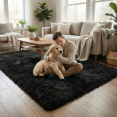 thumbnail image 2 of Rugs for Living Room, 3'x5' Soft Fluffy Area Rug for Bedroom, Plush Decorative Rug with Anti-Skid Backing, Indoor Home Carpet for Living Room, Black, 2 of 7