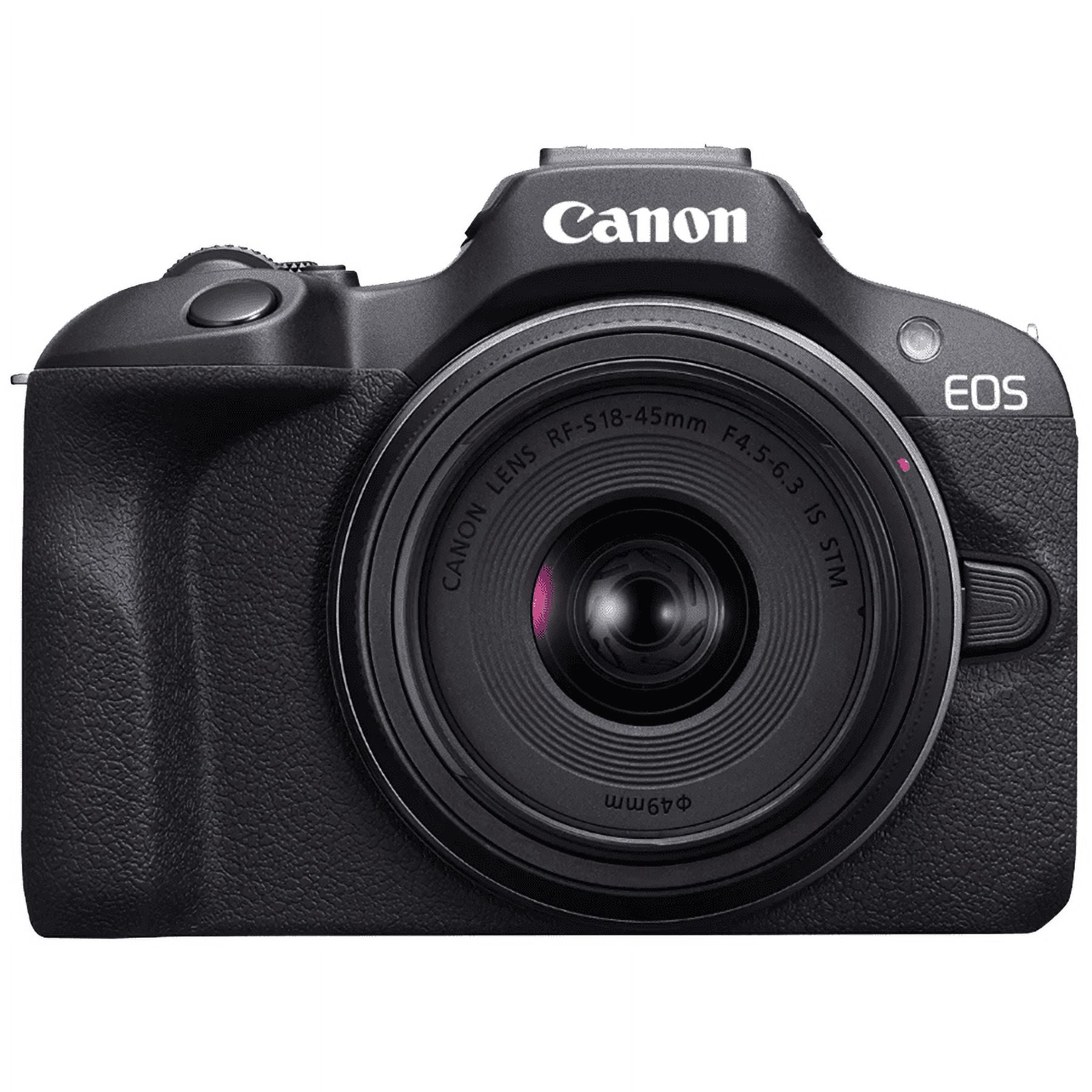 Canon EOS R100 Mirrorless Camera Body with 2 Lens Kit RF-S 18-45mm IS STM and RF-S 55-210mm IS STM Bundle with Deco Gear Photography Bag + Microphone + Monopod + Software & Accessories Kit