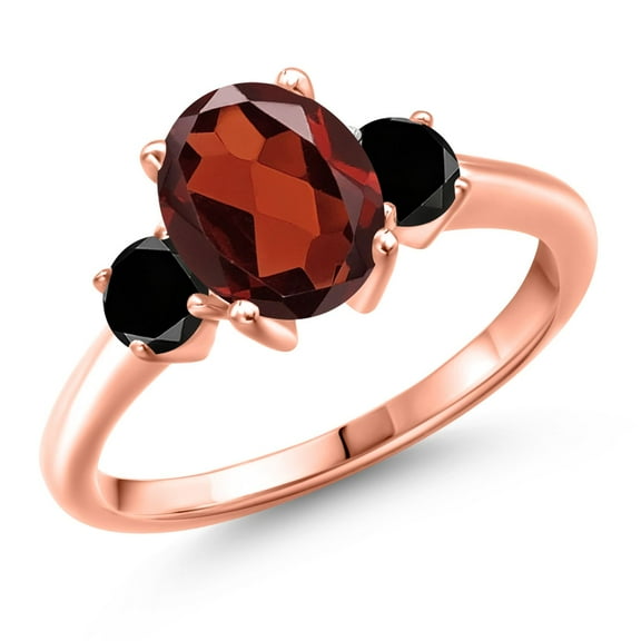 Gem Stone King 18K Rose Gold Plated Silver Red Garnet and Black Diamond Engagement Ring for Women | 2.67 Cttw | Oval 9X7MM | Gemstone January Birthstone | Size 7