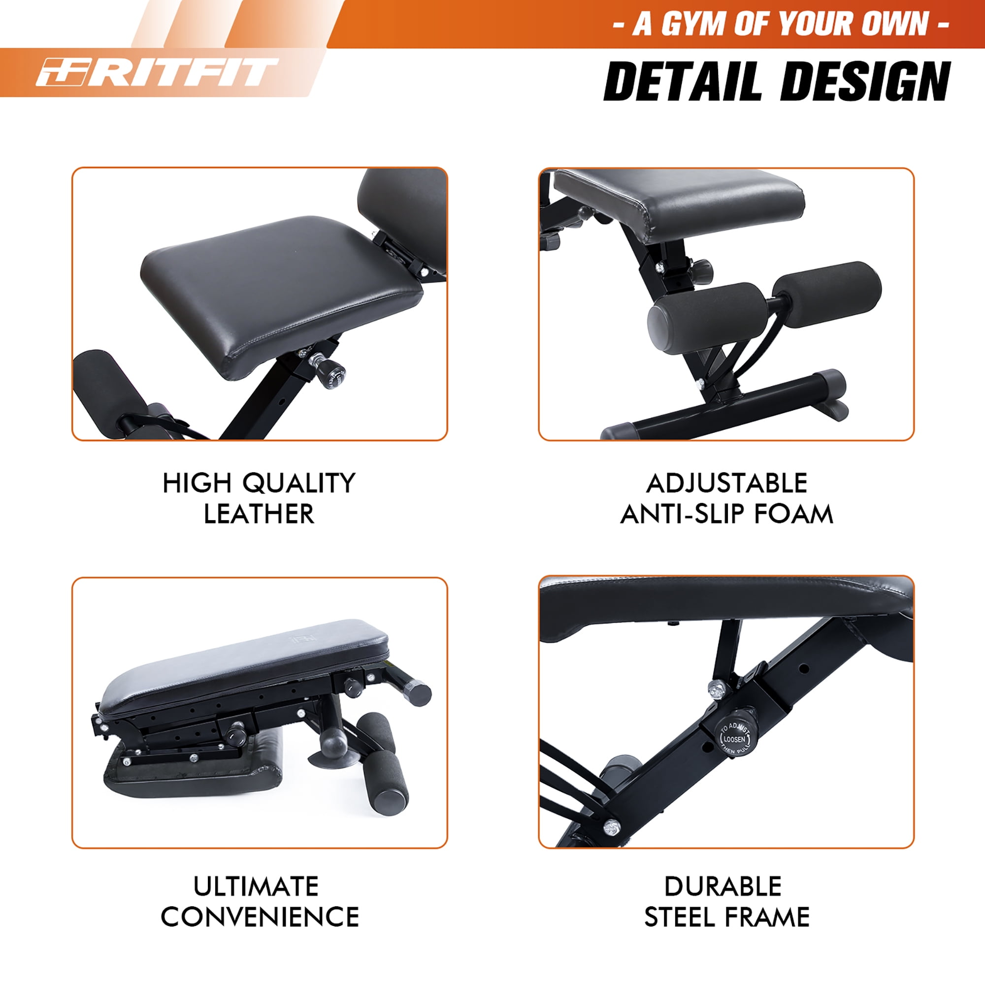 RitFit Adjustable Foldable Utility Weight Bench for Home Gym