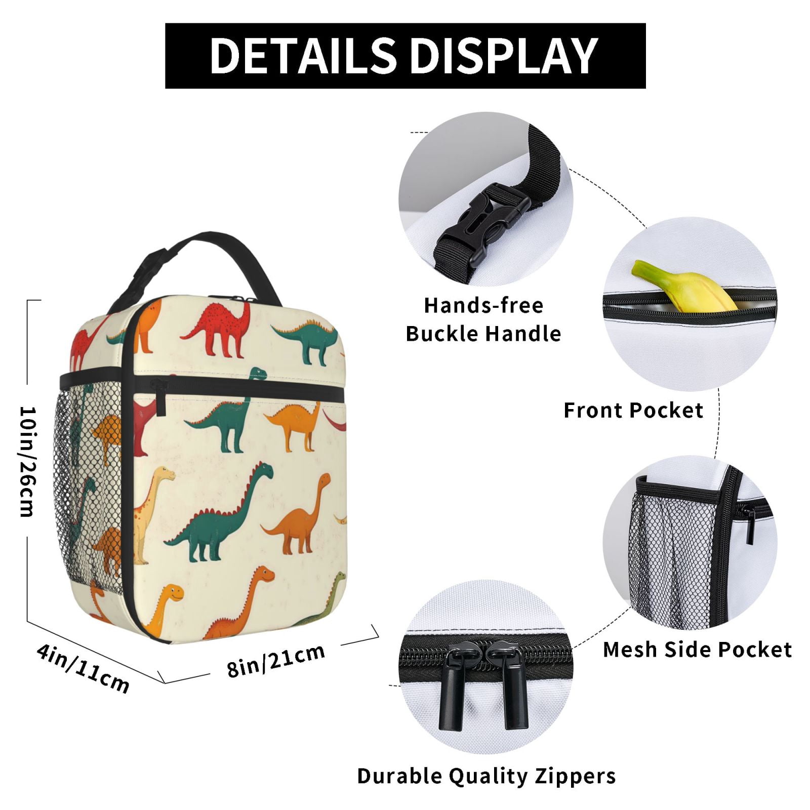 Lunch Bag For Women Men Insulated Portable Lunch Box Bento Box Office Picnic Travel Cooler Bag Multicolored Dinosaurs