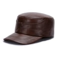 thumbnail image 2 of Men's Real Cowhide Leather Flat Cap with Earflaps, Genuine Winter Hat, 2 of 7