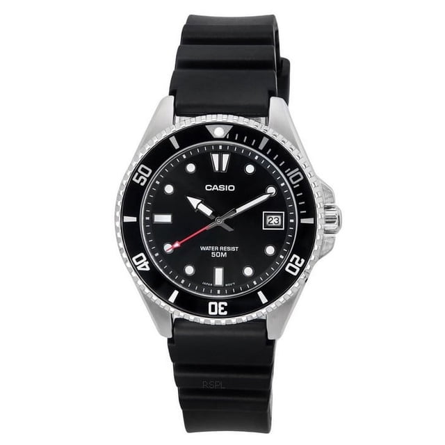 Casio Reloj Estándar Analógico con Correa de Resina y Esfera Negra, de Cuarzo, Modelo MDV-10-1A1 para Hombre.