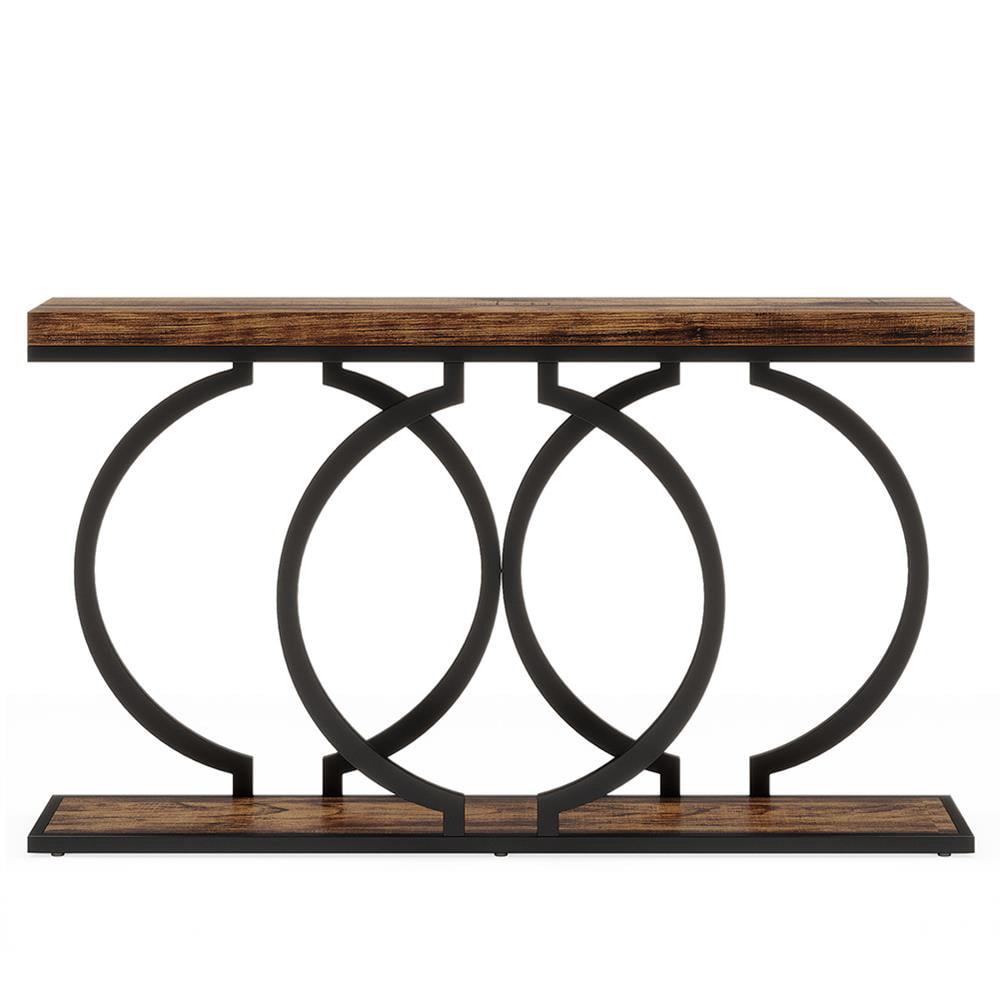 Topcobe 55" Console Table, Narrow Entryway Sofa Table with Geometric Metal Frame, Modern Furniture for Indoor, Brown
