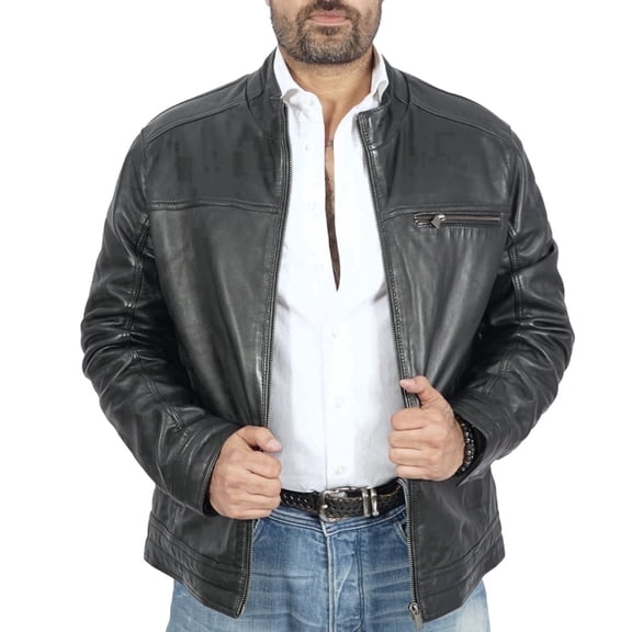 Boston Harbour Ace Biker Sheepskin Leather Jacket for Men, Sizes S-3XL