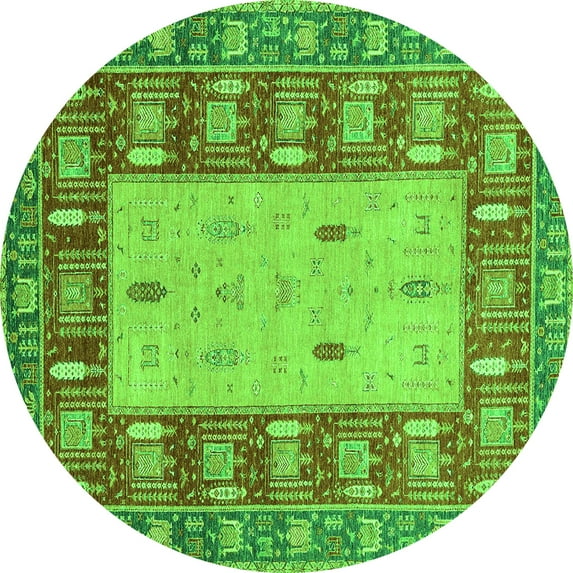 Ahgly Company Indoor Round Abstract Green Modern Area Rugs, 4' Round