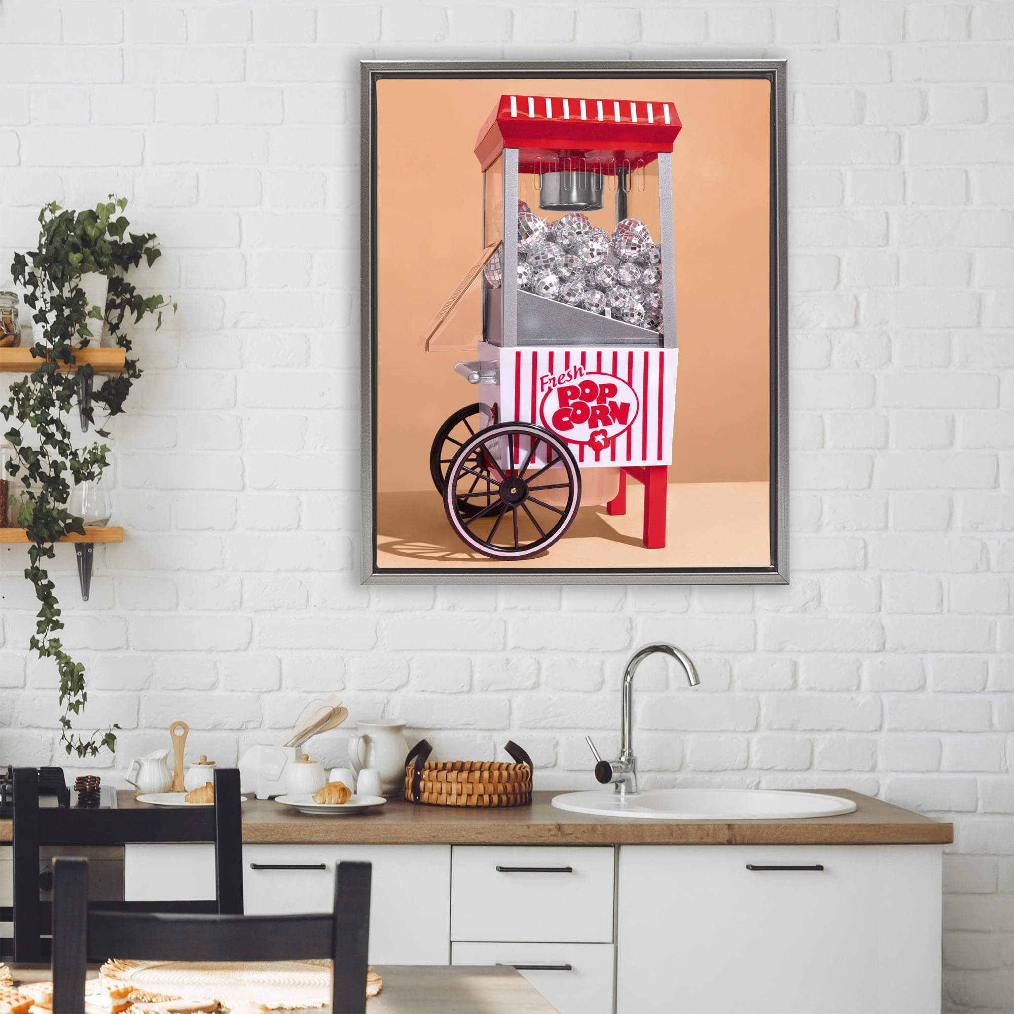 Stupell Industries Retro Disco Popcorn Machine Gray Framed Floater Canvas Wall Art, design by LISH Creative