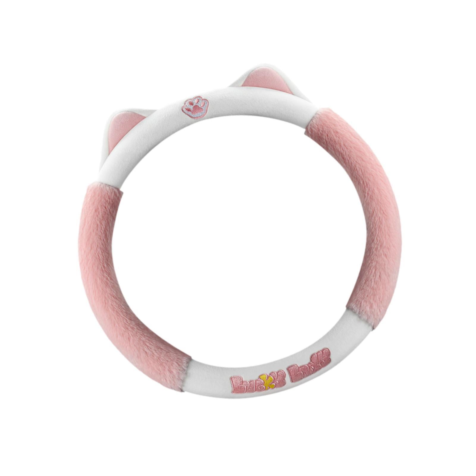 Wzmzjy Cat Ear Plush Steering Wheel Cover Accessories Car Interior Modification Stylish Pink