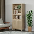 thumbnail image 6 of SICOTAS Rattan 5 Tier Bookshelf Set of 3,Natural 5 Shelf Bookcase with Doors Library Bookcase for Home Office, Living Room, 6 of 7