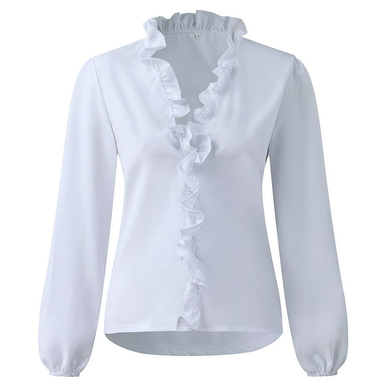 Women's Spring Casual Solid Color Ruffle Collar Long Sleeve Women's Spring Casual Solid Color Ruffle Collar Long Sleeve
