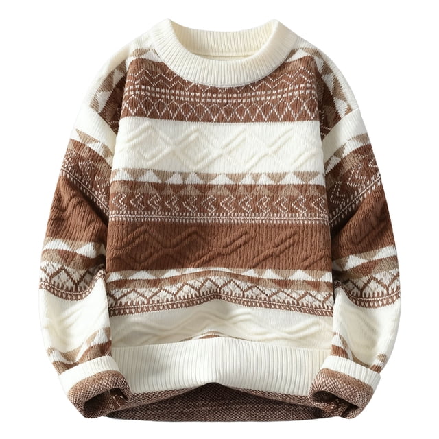Chandails et Pulls pour Hommes, Chandail Décontracté Imprimé à Manches Longues à Col Rond Polyvalent en Tricot, Chandail pour Homme